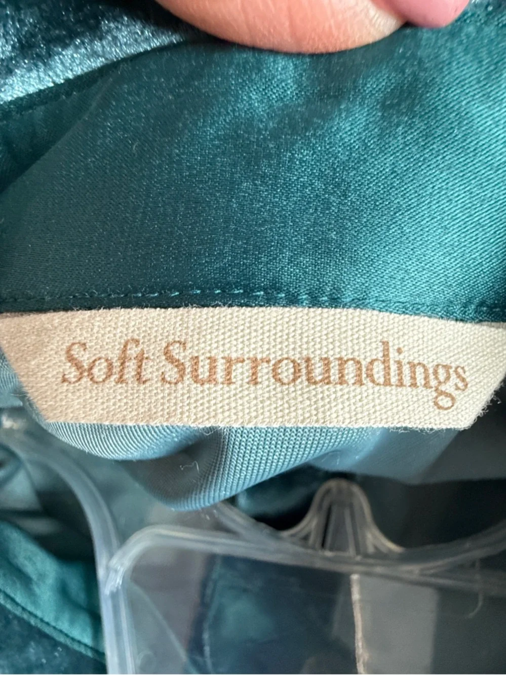 Soft Surroundings Teal Velvet Boyfriend Tunic Shirt Button Front XL